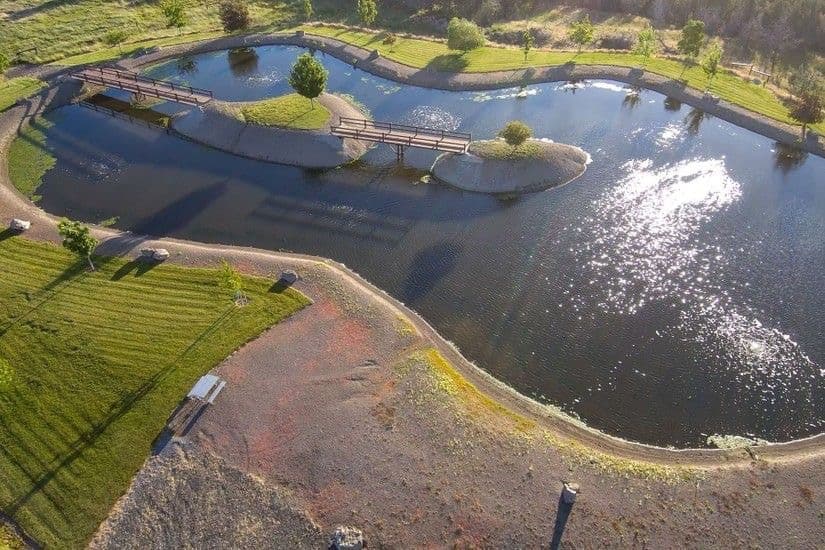 Aerial view of a Central Florida stormwater retention pond
